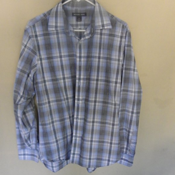 Michael Kors Men's Casual Long Sleeve Shirt Size Medium. Blue/Gray Plaid - Picture 2 of 5